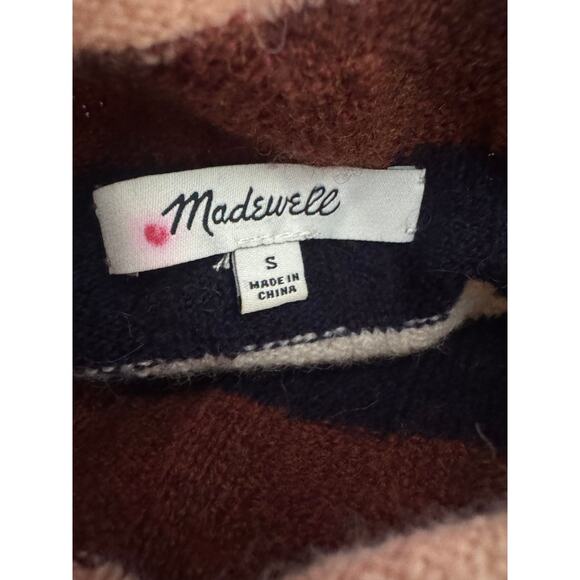 Madewell Striped Ribbed Mock Neck Sweater Small Multicolor Merino Wool Blend - Picture 3 of 4